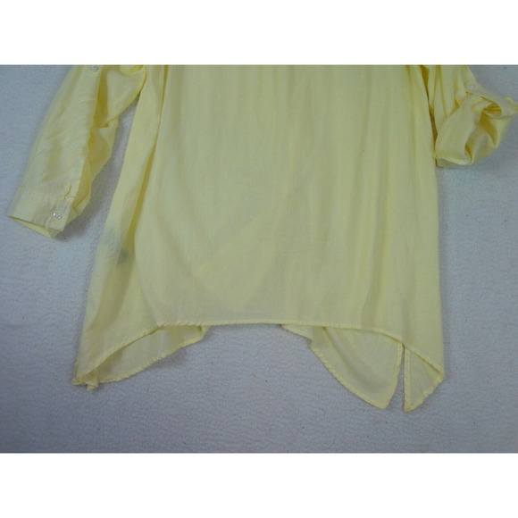 Zac & Rachel Yellow Striped Roll Tab Sleeve Button-Up Tunic‎ Blouse 1X - Picture 5 of 11